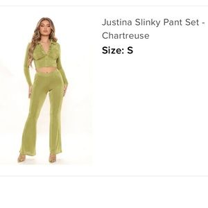 Fashion Nova Justine Slinky Pant Set - Chartreuse